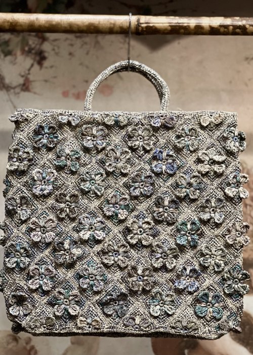 Sophie Digard | Rafia Hand Bag | Blue Flower Design